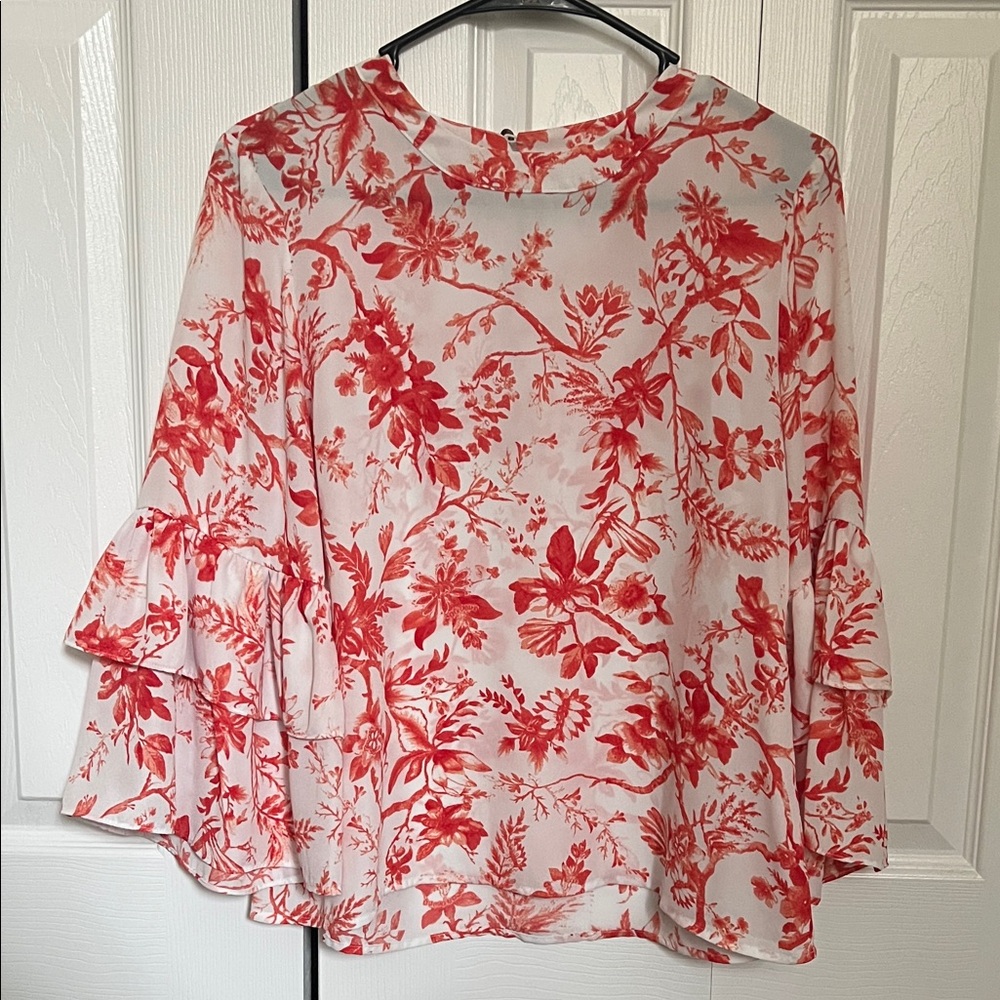 Violet & Claire Floral Red and White Women's Top Size S